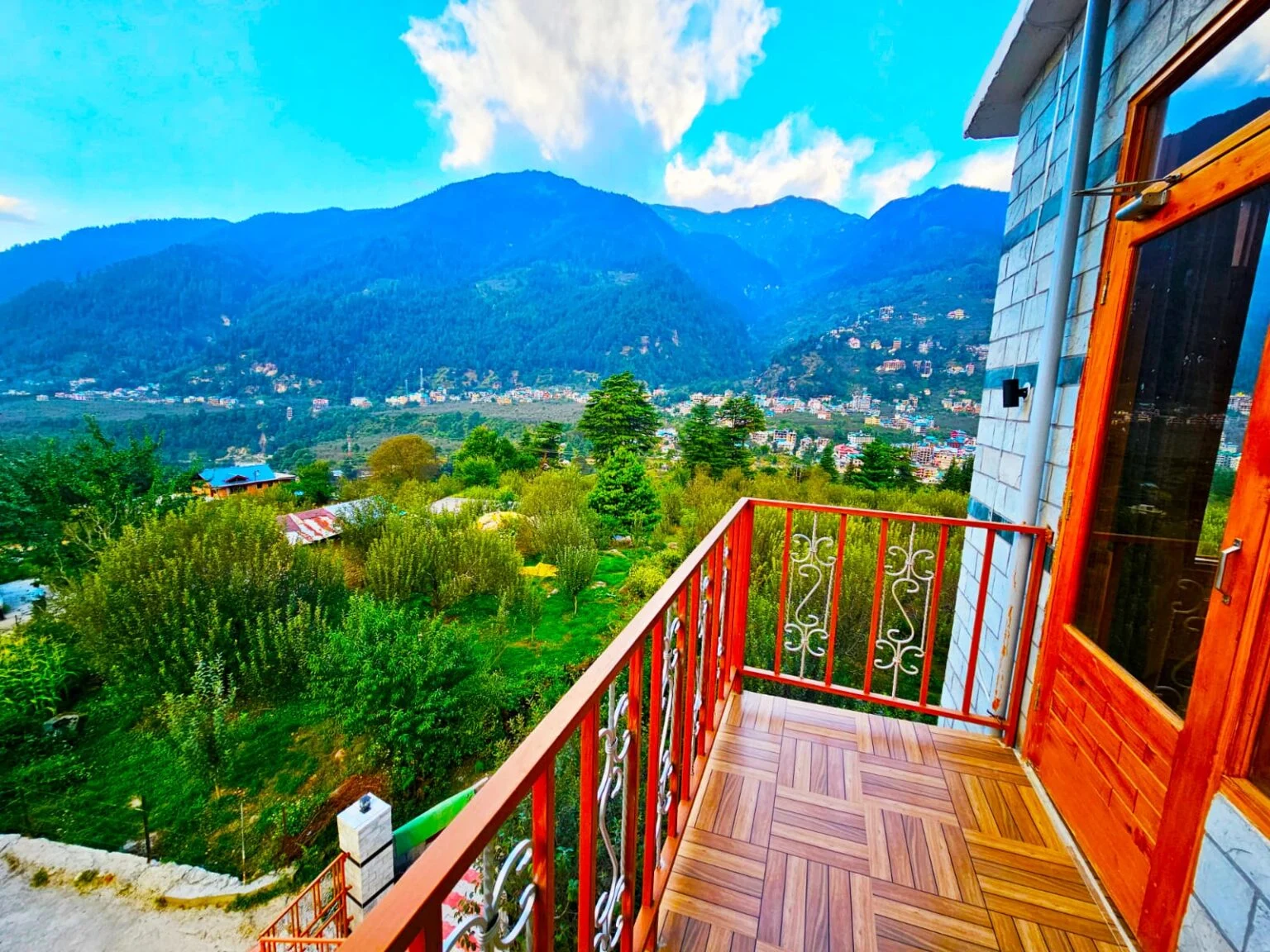 Mountain view from room balcony at Marina Heights Manali